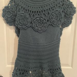 Dark teal macramé wrap sweater